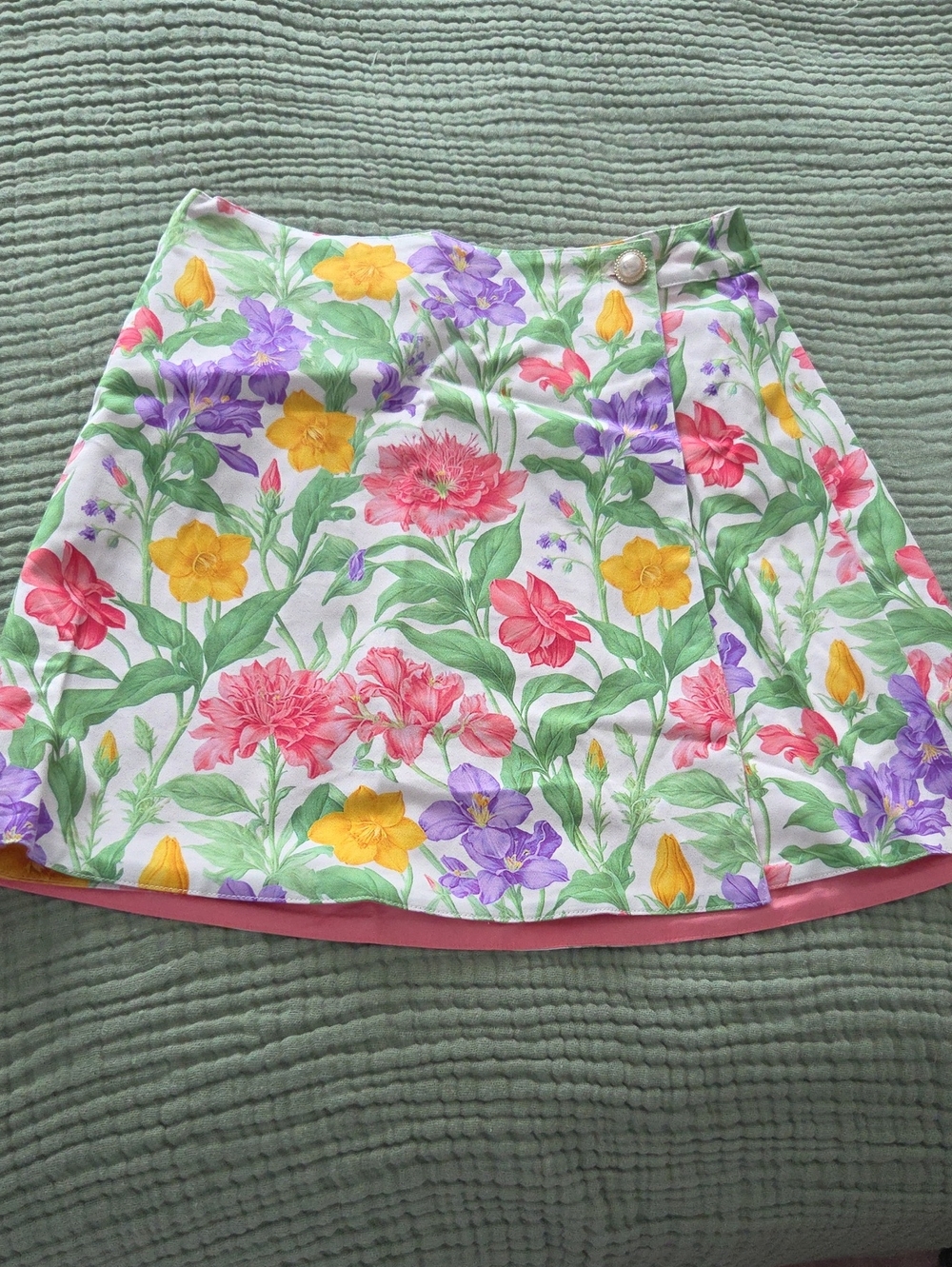 Floral A-Line Skirt in White with Pink, Yellow & Purple Blooms